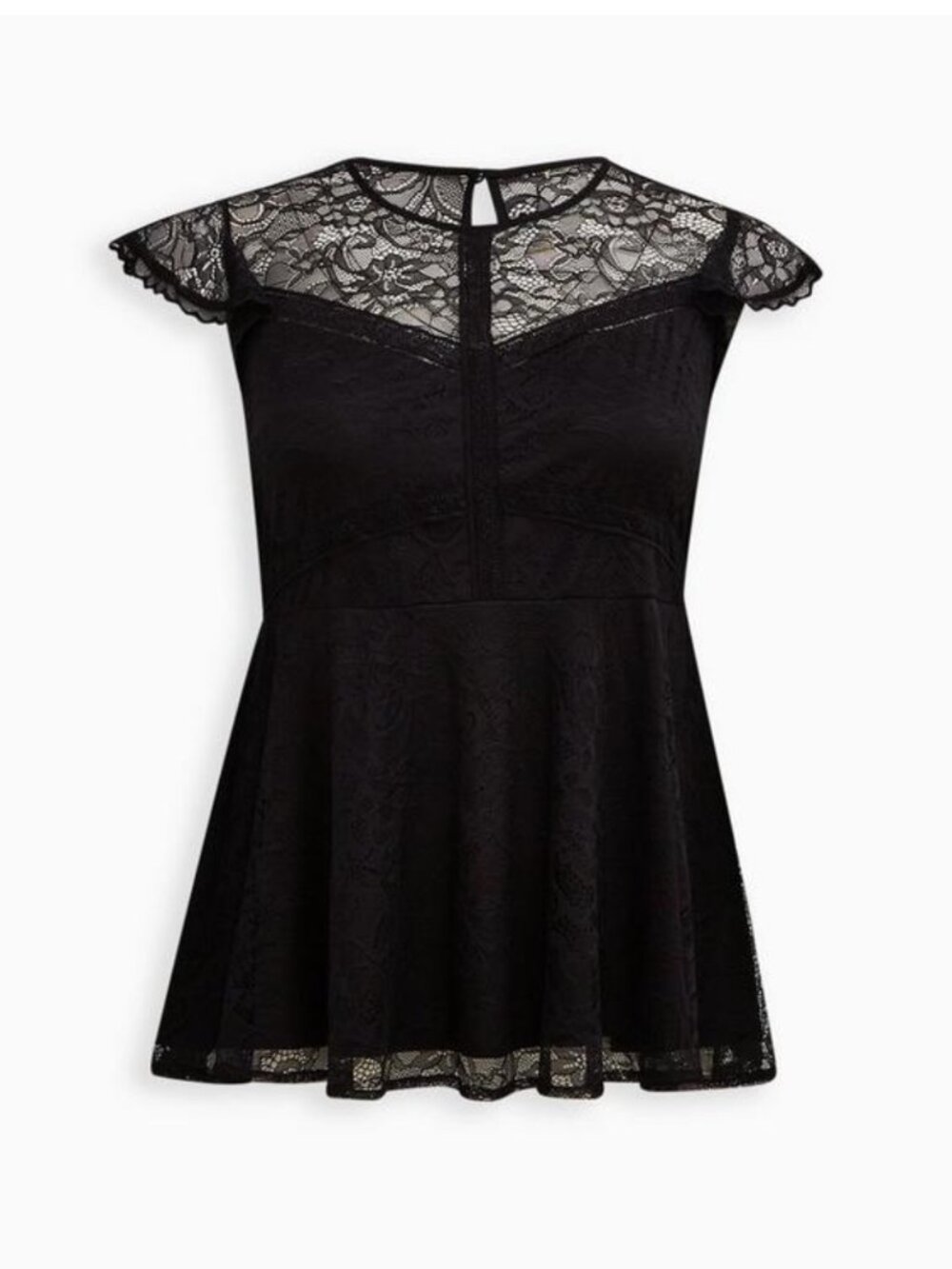 NWT Torrid Peplum Lace Ruffle Sleeve Top Size 1 (1X) Black Feminine Lace Blouse